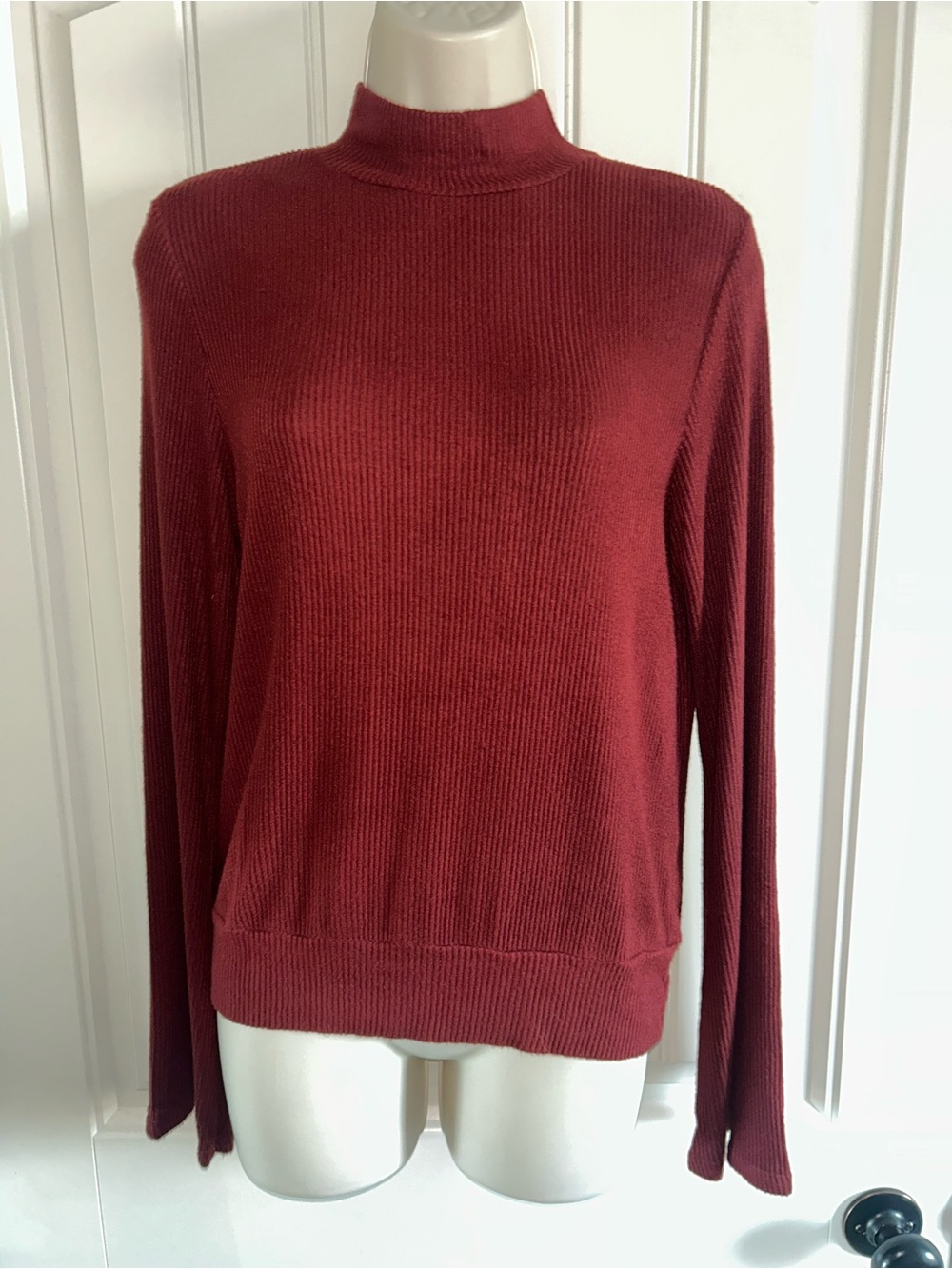 NEW Hard Tail Mock Neck Ribbed Sweater - Brick Red Sz M